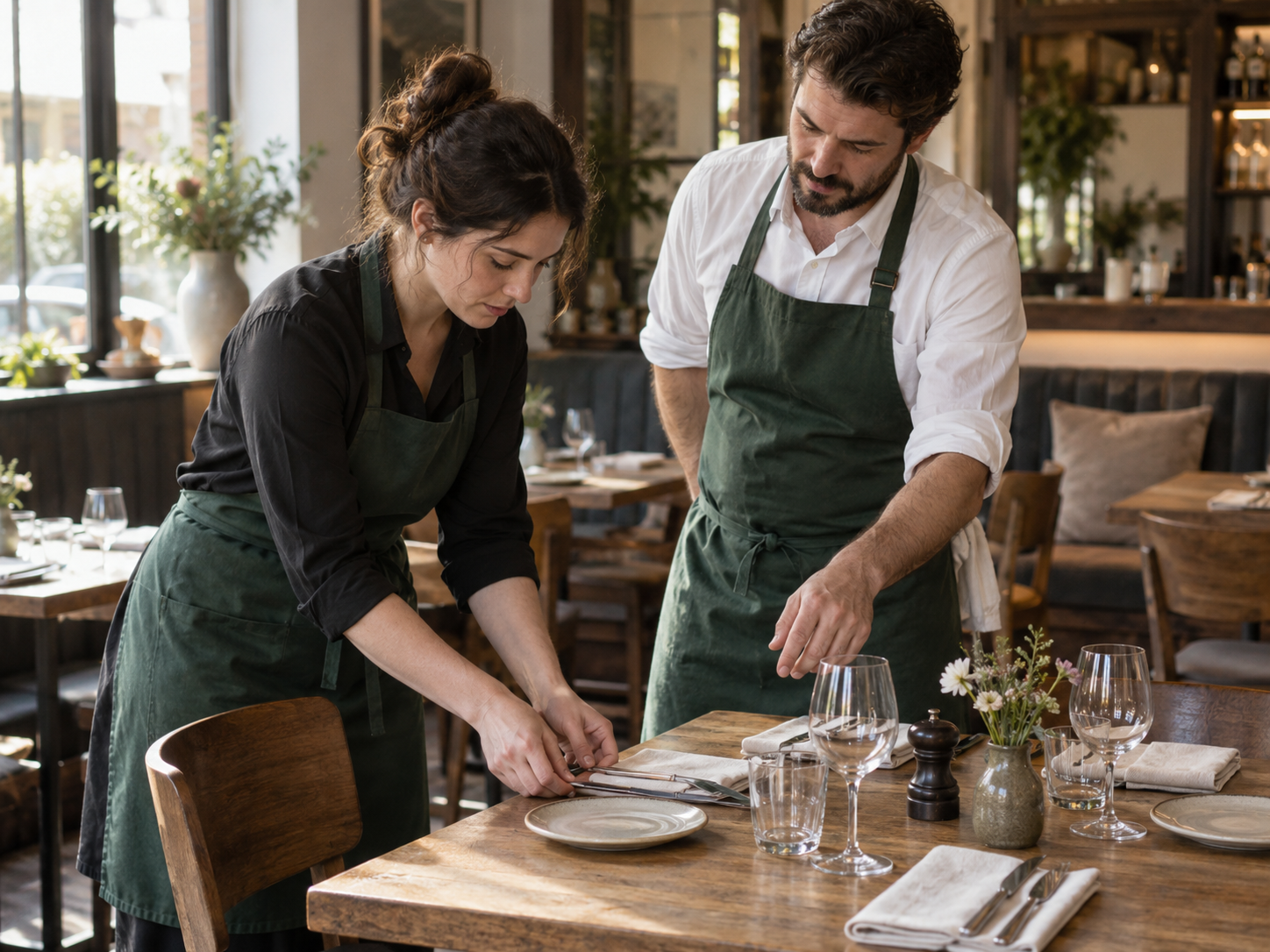 Illustrative restaurant team preparing for service